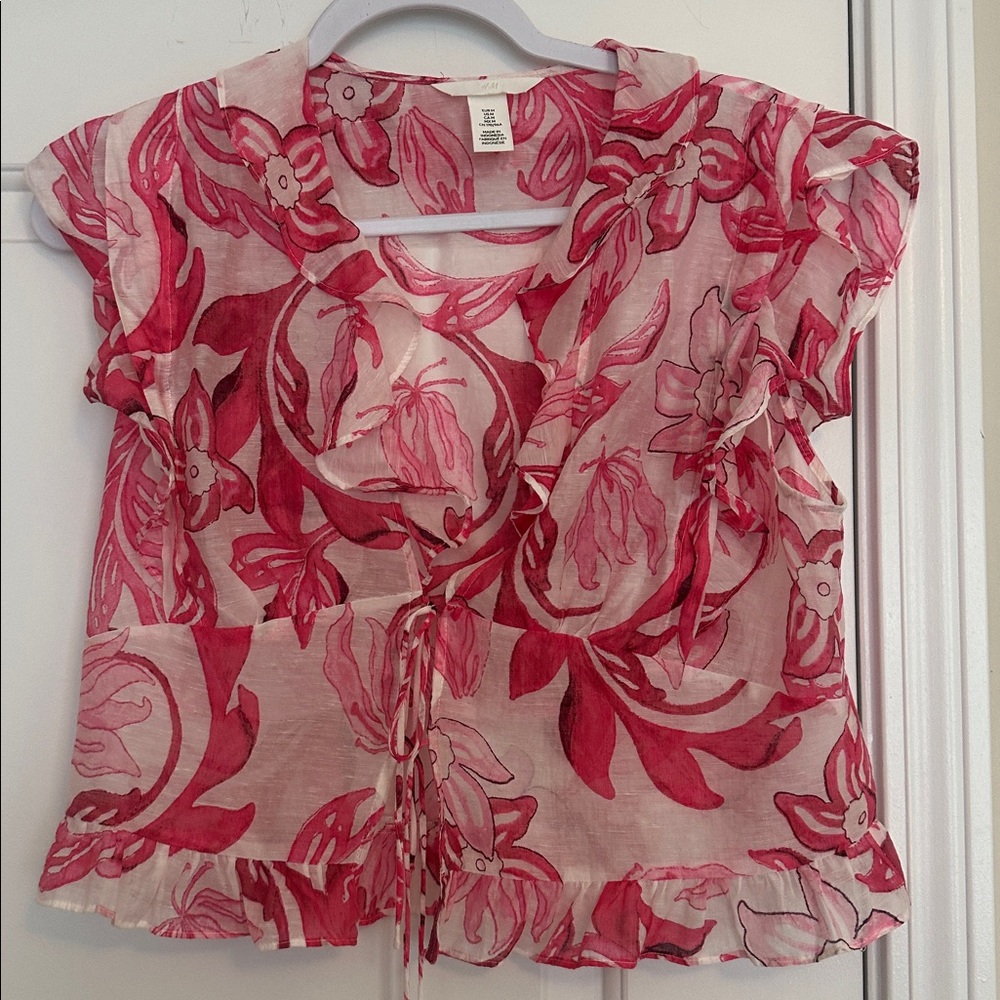 H&M Pink Floral Sheer Top